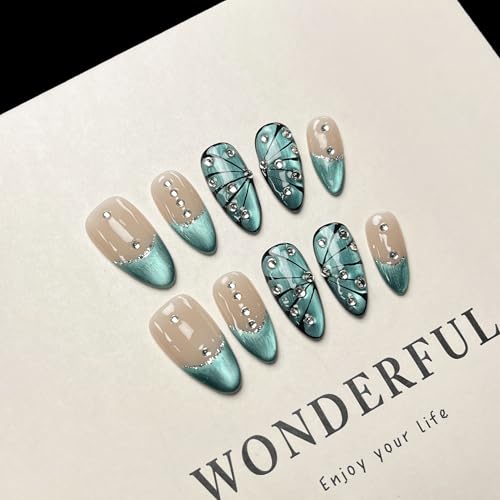 MAGLFELL Mandelförmige künstliche Fingernägel für Damen, 10 Stück, luxuriöse handgefertigte Kunstnägel mit 3D-Farbe, Acryl und ABS MAGLFELL Mandelförmige künstliche Fingernägel für Damen, 10 Stück, luxuriöse handgefertigte Kunstnägel mit 3D-Farbe, Acryl und ABS von MAGLFELL
