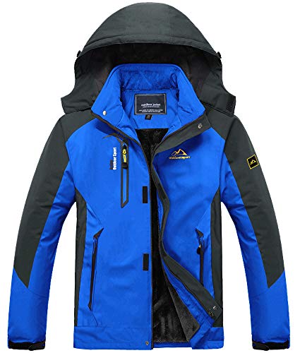 MAGNIVIT Herren Fleece Jacken Winter Skifahren Wandern Soft Shell Fleece Thermo Parka Mantel Mountain Snow Wasserdichte Regenjacke Blau von MAGNIVIT