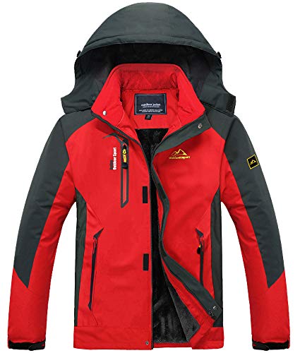 MAGNIVIT Skijacke Herren Wasserdicht Warm Winter Schnee Snowboard Windjacke Regenmantel Fleece Gefüttert Dicke Softshelljacke Rot von MAGNIVIT