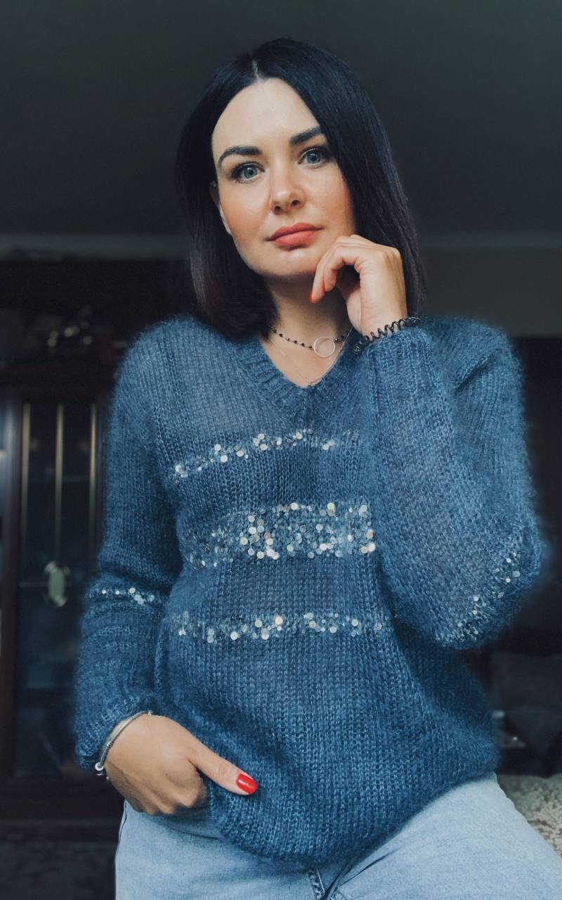 Pailletten-strickpullover Handgestrickter Mohair-Pullover Funkelnder Pullover Für Frauen von MAGNOLIAKNITWEAR