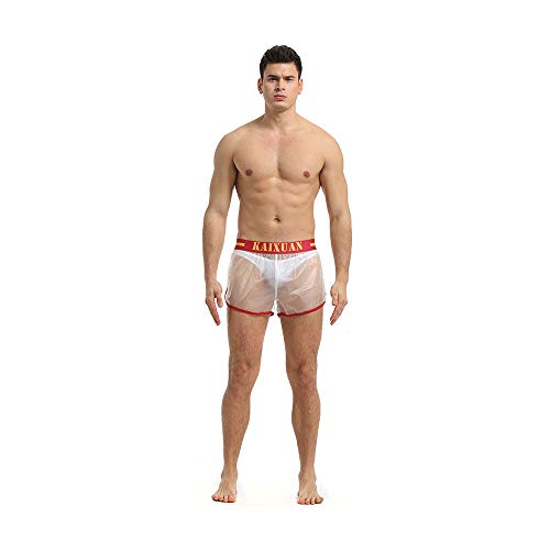 MAGREAT Badehose für Herren, PVC, transparent, lose Strand-Shorts, schnell trocknend, sexy Bademode Gr. XL, Transparenter roter Rand von MAGREAT