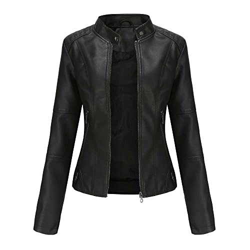 MAGREAT Damen-PU-Lederjacken, kurze Kunstlederjacke, große Größe, Reißverschluss, schmale Passform, lässiger Biker-Mantel, Schwarz , 36 von MAGREAT