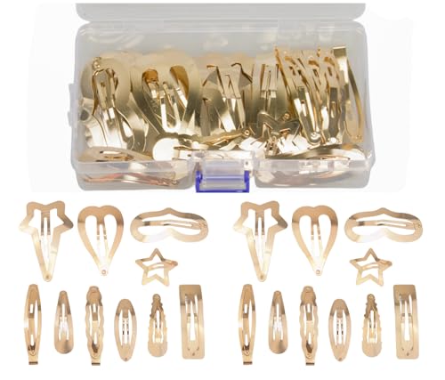 MAHAVIMOKSA 1 Box verschiedene 10 Formen KC Gold Haarspangen Frauen Metall Snap Haarspangen für DIY Handwerk (50 Stück) von MAHAVIMOKSA