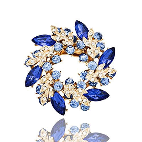 MAHE Bling Strass Blume Gold Brosche Pins für Frauen Elegant, Schal Ring Schnalle Clip, Handgefertigte Kostüm Brosche Schmuck für Hochzeitsstrauß (A-Blau) von MAHE