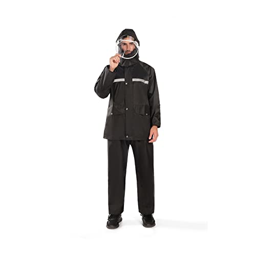 MAHE Herren Regenanzug，Arbeitskleidung Regenanzug Wasserdichte Jacke und Hose Set Reflektierender Regenmantel Winddicht Regenjacke (as3, alpha, 4x_l, regular, regular, Schwarz, XXL) von MAHE