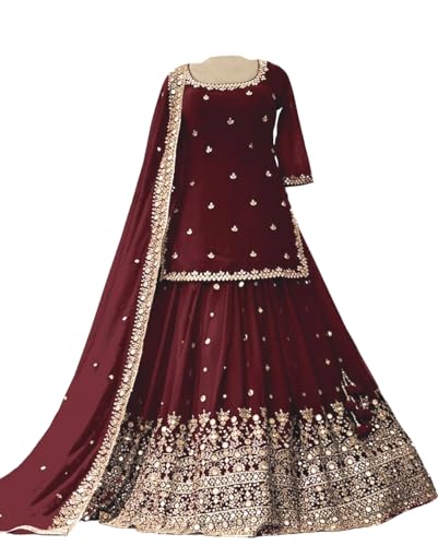 MAHEK Damen Georgette Indianer Pakistani Lehenga Choli Kleid Ethno Wear Party Wear Hochzeitskleidung Bereit to Wear Kleid, Kastanienbraun, M-38 inch MAHEK Damen Georgette Indianer Pakistani Lehenga Choli Kleid Ethno Wear Party Wear Hochzeitskleidung Bereit to Wear Kleid, Kastanienbraun, M-38 inch von MAHEK