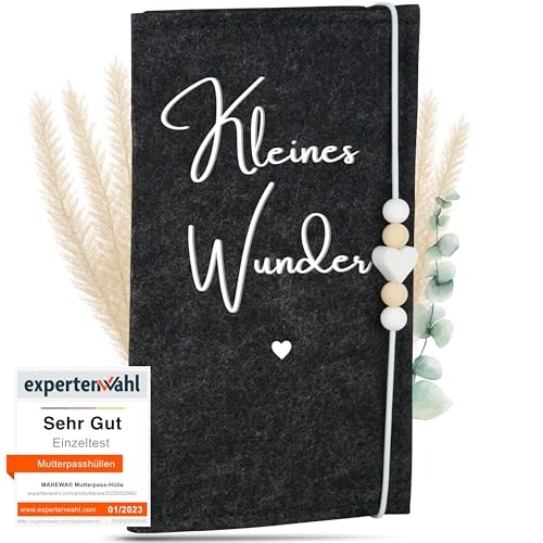MAHEWA® Mutter-Kind-Pass-Hülle Österreich aus Filz-Stoff | Mutterpass-Organizer Mutterpass-Tasche Schutzhülle (Mutterkindpass Kleines Wunder, Anthrazit) von MAHEWA