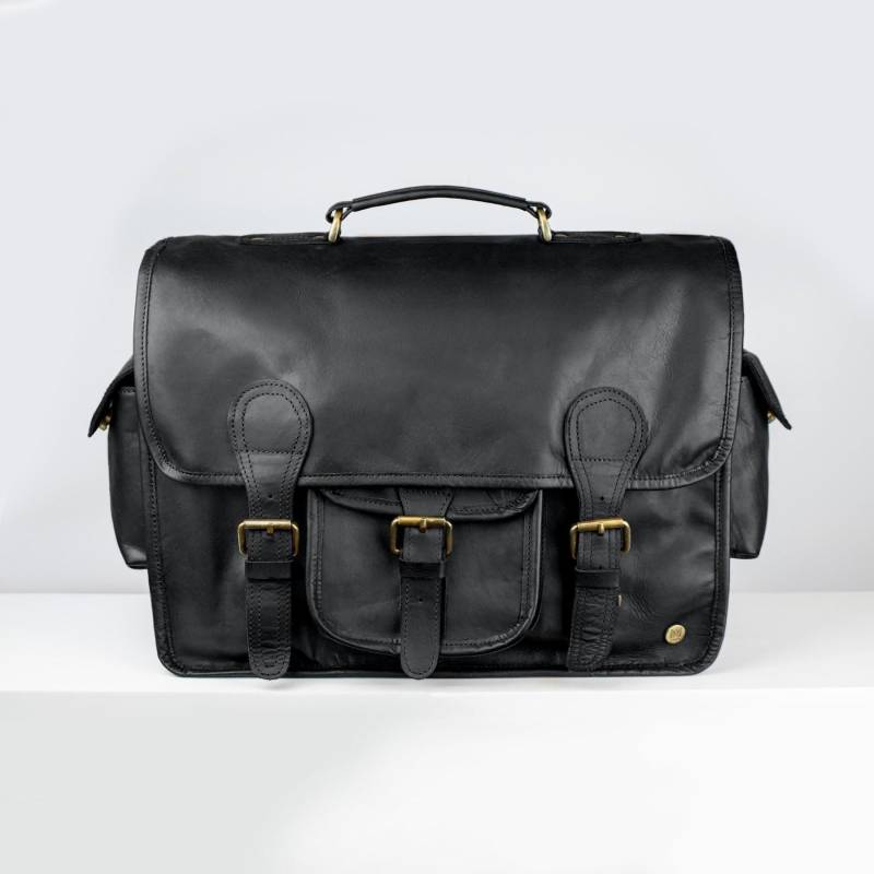 Handgefertigte Artisa Umhängetasche Aus Schwarzem Leder | 15-Zoll-Laptoptasche Mit Persönlichen Initialen Für Ihn Messenger-Tasche Back To School von MAHILeather