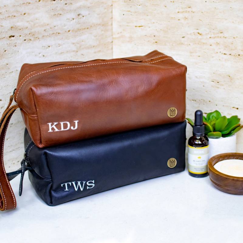 Interne Stickerei Herren Leder Kulturbeutel/Dopp Kit - Personalisierte Initialen Mengenrabatte Kulturtasche/Rasierbeutel Aus Von Mahi von MAHILeather