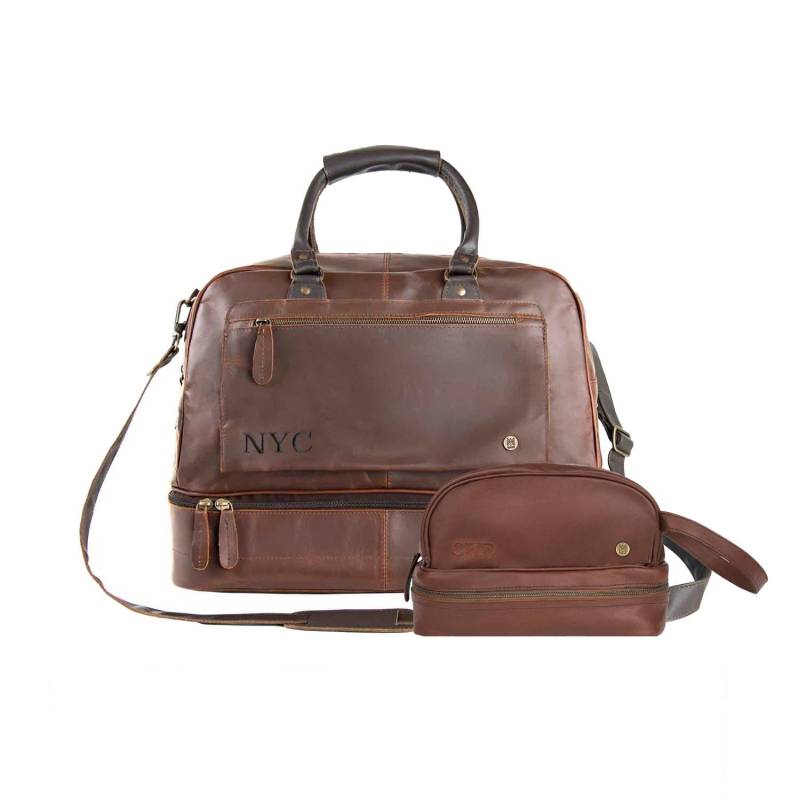 Personalisierte Leder Reisetasche Geschenkset Mit Kulturbeutel | Benutzerdefinierte Monogramm Reiseset Für Ihn Herren Weekender Und Passendes Dopp von MAHILeather