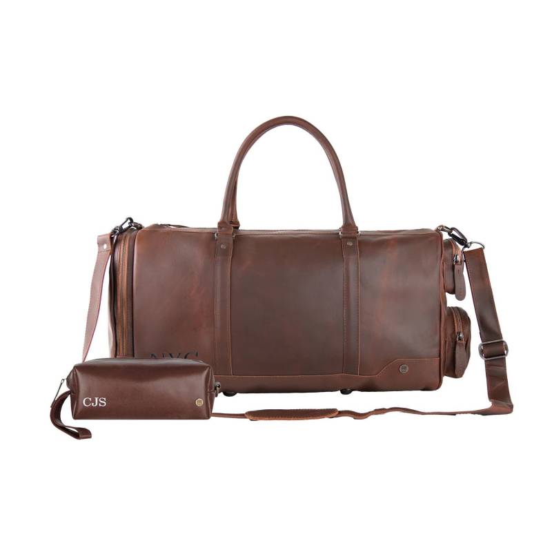 Personalisiertes Geschenkset Leder Reisetasche & Dopp Kit | Seesack Und Kulturbeutel Mit Monogramm Initialen Aus Schwarzem Oder Braunem Vollrindleder von MAHILeather