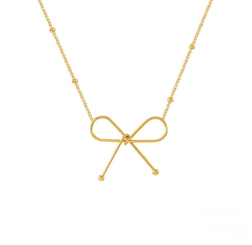 MAHSOD Halskette mit goldener Schleife, zierliche Schleifen-Halskette für Damen, kleiner, niedlicher Schleifen-Anhänger, Station Halsketten für Frauen, 18 Karat vergoldeter Edelstahl, Glücks-4 MAHSOD Halskette mit goldener Schleife, zierliche Schleifen-Halskette für Damen, kleiner, niedlicher Schleifen-Anhänger, Station Halsketten für Frauen, 18 Karat vergoldeter Edelstahl, Glücks-4 von MAHSOD