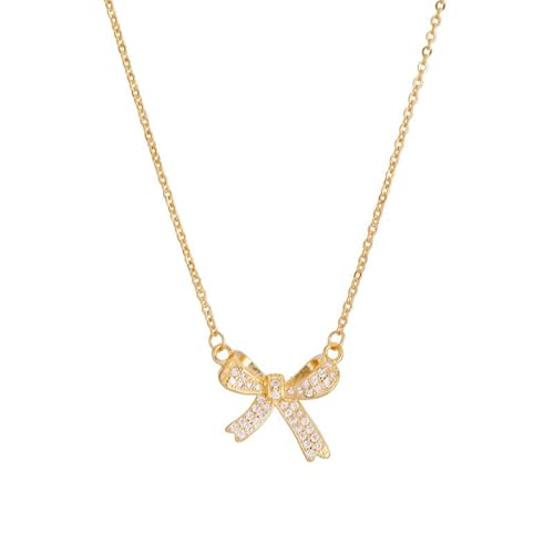 MAHSOD Halskette mit goldener Schleife, zierliche Schleifen-Halskette für Damen, kleiner, niedlicher Schleifen-Anhänger, Station Halsketten für Frauen, 18 Karat vergoldeter Edelstahl, Glücks-4 MAHSOD Halskette mit goldener Schleife, zierliche Schleifen-Halskette für Damen, kleiner, niedlicher Schleifen-Anhänger, Station Halsketten für Frauen, 18 Karat vergoldeter Edelstahl, Glücks-4 von MAHSOD