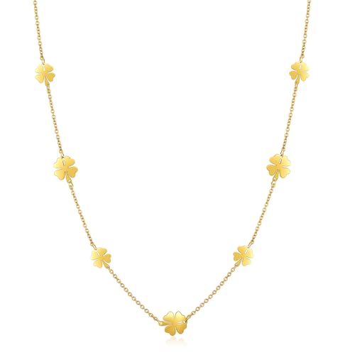 MAHSOD Halskette mit goldener Schleife, zierliche Schleifen-Halskette für Damen, kleiner, niedlicher Schleifen-Anhänger, Station Halsketten für Frauen, 18 Karat vergoldeter Edelstahl, Glücks-4 MAHSOD Halskette mit goldener Schleife, zierliche Schleifen-Halskette für Damen, kleiner, niedlicher Schleifen-Anhänger, Station Halsketten für Frauen, 18 Karat vergoldeter Edelstahl, Glücks-4 von MAHSOD