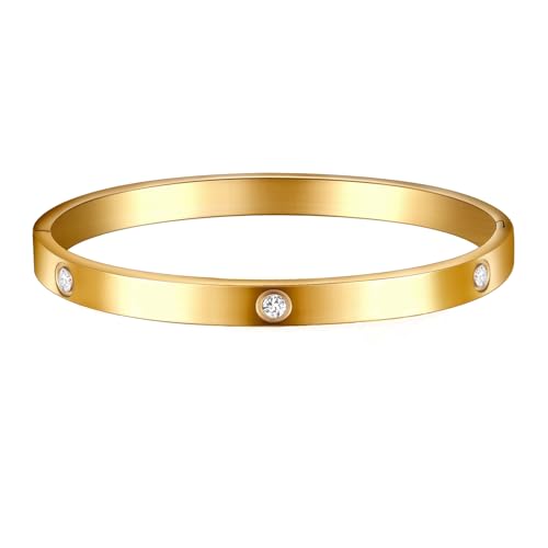 MAHSOD Vierblättriges Kleeblatt-Buchstaben-Armband für Damen, 18 Karat vergoldet, Armreif, Silber-Gold-Armreif, Armband mit Zirkonia, Schnalle, mutiges Armband, one size, Edelstahl, Kein Edelstein MAHSOD Vierblättriges Kleeblatt-Buchstaben-Armband für Damen, 18 Karat vergoldet, Armreif, Silber-Gold-Armreif, Armband mit Zirkonia, Schnalle, mutiges Armband, one size, Edelstahl, Kein Edelstein von MAHSOD