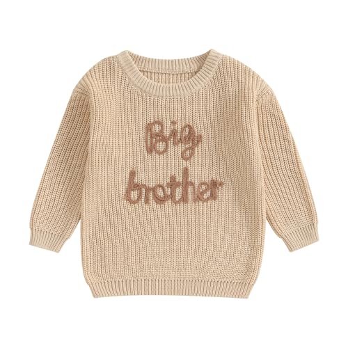 Baby Jungen Strickpullover Big/Lil Brother Stickerei Pullover Brudern Matching Pullover Top Outfit Übergroße Gestrickte Pullover Für Baby Jungen Langarm-Strickwaren Top (Khaki-Big, 2-3 Years) von MAHUAOYIXI