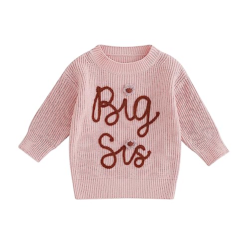 Baby Mädchen Gestrickte Pullover Schwester Matching Blumen Pullover Lil/Big Sister Stickerei Pullover Herbst Winter Blumen Strickpullover Schwester Passende Strickwaren Top (Rosa-Big, 3-4 Years) von MAHUAOYIXI