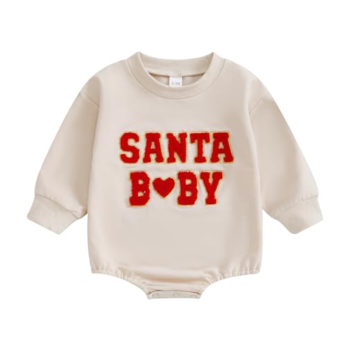 Baby Unisex Weihnachten Bodysuit Langarm Rundhalsausschnitt Santa Stickerei Jumpsuit Romper Sweatshirt Jungen Mädchen Outfit von MAHUAOYIXI