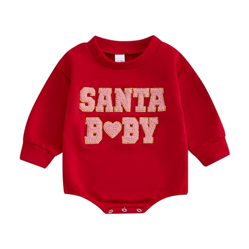 Baby Unisex Weihnachten Bodysuit Sweatshirt Weihnachten Santa Baby Jumpsuit Sweatshirt Langarm Rundhalsausschnitt Santa Baby Stickerei Romper Sweatshirt Baby Jungen Mädchen Weihnachten Outfit von MAHUAOYIXI