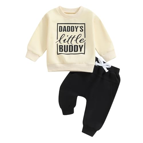 MAHUAOYIXI Baby Jungen Herbst Winter Outfit 2 Teiliges Little Dude Stickerei Hosen Set Langarm Einfarbiges Buchstaben Stickerei Sweatshirt+Elastische Taille Hosen Outfits Trainingsanzug Sportsanzug von MAHUAOYIXI