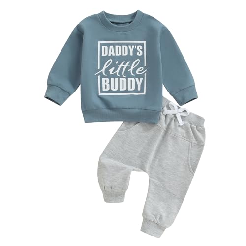 MAHUAOYIXI Baby Jungen Herbst Winter Outfit 2 Teiliges Little Dude Stickerei Hosen Set Langarm Einfarbiges Buchstaben Stickerei Sweatshirt+Elastische Taille Hosen Outfits Trainingsanzug Sportsanzug von MAHUAOYIXI