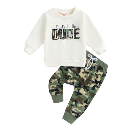 MAHUAOYIXI Baby Jungen Herbst Winter Outfit 2 Teiliges Little Dude Stickerei Hosen Set Langarm Einfarbiges Buchstaben Stickerei Sweatshirt+Elastische Taille Hosen Outfits Trainingsanzug Sportsanzug von MAHUAOYIXI