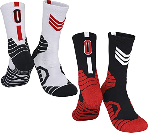 MAHZA 2 Pack Elite Basketball Socken Team Nummer Socken Kompression Unisex Baumwolle Sportliche Socken Fans Geschenk (0,F) von MAHZA