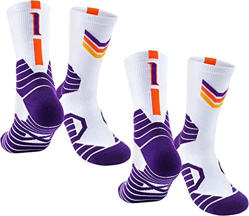 MAHZA 2er-Pack Elite-Basketball-Socken Team Nummer Socken Kompression Unisex Baumwolle Sportliche Socken Fans Geschenk (1,F) von MAHZA