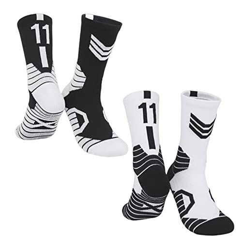 MAHZA 2er-Pack Elite-Basketball-Socken Team Nummer Socken Kompression Unisex Baumwolle Sportliche Socken Fans Geschenk (11,F) von MAHZA