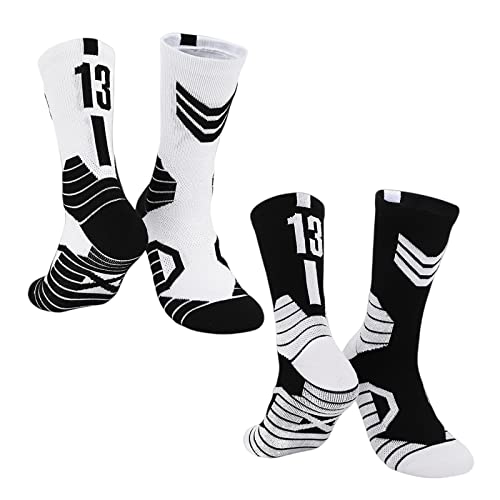 MAHZA 2er-Pack Elite-Basketball-Socken Team Nummer Socken Kompression Unisex Baumwolle Sportliche Socken Fans Geschenk (13,F) von MAHZA