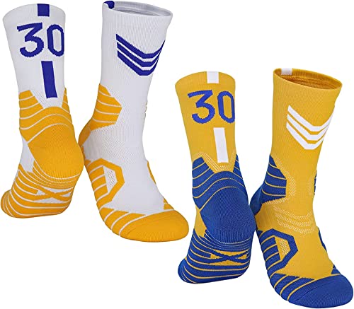 MAHZA 2er-Pack Elite-Basketball-Socken Team Nummer Socken Kompression Unisex Baumwolle Sportliche Socken Fans Geschenk (30,F) von MAHZA
