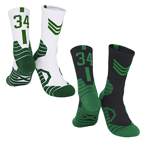 MAHZA 2er-Pack Elite-Basketball-Socken Team Nummer Socken Kompression Unisex Baumwolle Sportliche Socken Fans Geschenk (34,F) von MAHZA