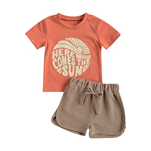 MAI Sommerkleidung für Kleinkinder, Babys, Jungen, Mädchen, kurze Ärmel, T-Shirt + Shorts aus Baumwoll-Leinen, 2-teiliges Set Gr. 86, khaki von MAI