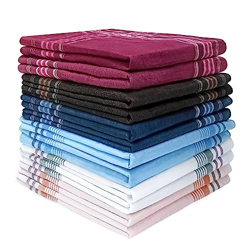 MAIANY Stofftaschentücher Herren, Taschentücher Stoff Herren Einstecktuch für Taschentuch Hochzeit Stoffservietten Zum Umhäkeln Klassische Streifen Karierte Einstecktücher Handkerchief, 12 Stück von MAIANY