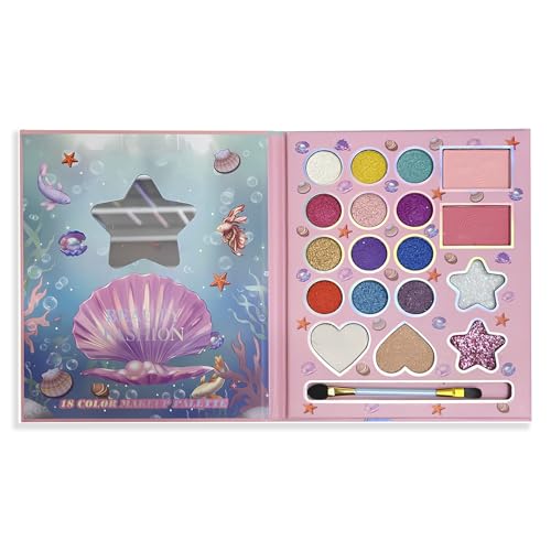 Meerjungfrau Lidschatten Palette, Kinderschminke Set Mädchen, Ungiftig Waschanfall, Glitzer Farben mit Spiegel, Geschenk für Halloween Prinzessin Schminkkoffer von MAIANY