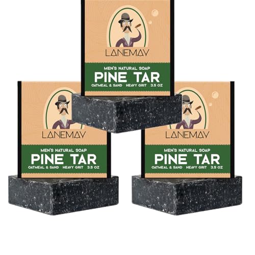 All-Natural Soap Bar for Men | Natürliche Seife für Männer | Cold Process Pine Tar Soap | Handmade Natural Bar Soap for Men zur Befeuchtung, Aufhellung, Entfettung und Entfernung von Milben (3pcs) von MAIDONG