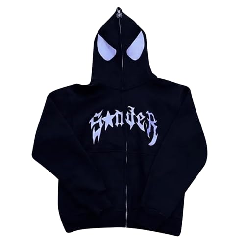 MAIDONG Spider Hoodie | Spinnen-Hoodies für Männer Y2k Zip Up Hoodie Spider Grunge Jahrgang Gothic Kapuzenjacke Halloween Spinnen-Kapuzenpullover übergroßer mit Reißverschluss von MAIDONG