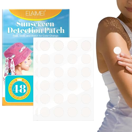 Sonnenschutzpunkte UV-Aufkleber - UV-Aufkleber zum erneuten Auftragen von Sonnenschutzmitteln - 48 Stück wasserdichte Aufkleber mit UV-Erkennung, UV-Patches für Sonnenschutzmittel, erneut von MAIDONG