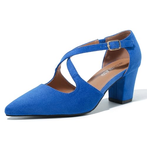 Damen Blockabsatz Pumps Kreuzriemen Geschlossene Pinted Toe Niedriger Absatz Kleid Schuhe, Veloursleder in Königsblau, 42 EU Damen Blockabsatz Pumps Kreuzriemen Geschlossene Pinted Toe Niedriger Absatz Kleid Schuhe, Veloursleder in Königsblau, 42 EU von MAIERNISI JESSI