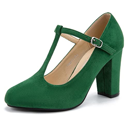 Damen T-Strap Mary Jane Pumps High Block Chunky Heel Hochzeitskleid Schuhe, Wildleder grün, 39 EU von MAIERNISI JESSI