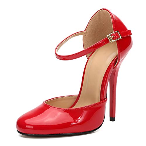 MAIERNISI JESSI Uni Herren Damen Round Toe Ankle Buckle D-Orsay Stiletto High Heel Pumps, Rot/Ausflug, einfarbig (Getaway Solids), 14 Women/12.5 Men von MAIERNISI JESSI