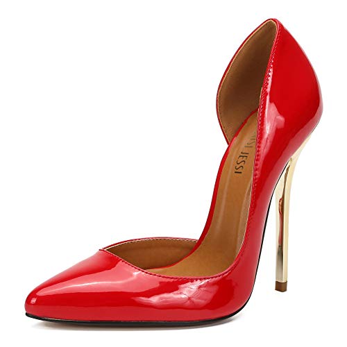 MAIERNISI JESSI Unisex Herren Damen D-Orsay Spitzer Zehenbereich Stiletto Super High Heels Slip on Pumps, Rot/Ausflug, einfarbig (Getaway Solids), 13 Women/11.5 Men von MAIERNISI JESSI