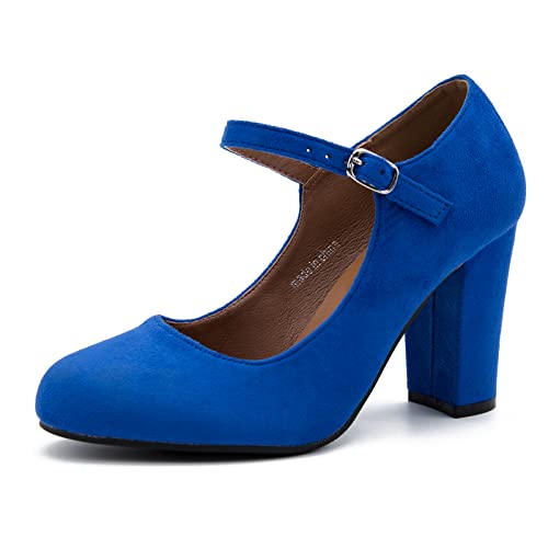 Mary Jane Damen-Pumps mit geschlossenem Zehenbereich, breiter Absatz, runder Zehenbereich, Blockabsatz, Wildleder Königsblau, 38.5 EU Mary Jane Damen-Pumps mit geschlossenem Zehenbereich, breiter Absatz, runder Zehenbereich, Blockabsatz, Wildleder Königsblau, 38.5 EU von MAIERNISI JESSI