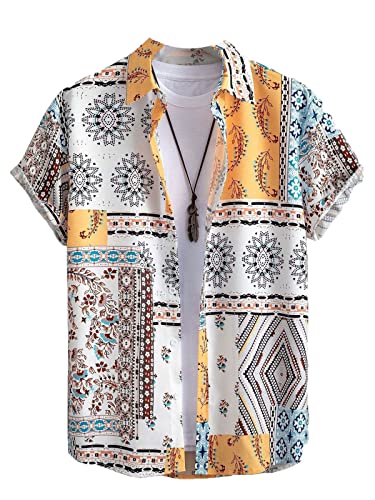 Herren Vintage Hemd Afrikanischer Ethnischer Stil Kurzarm Hemden Mode Traditionelle Muster Gedruckt T Shirt Sommer Regelmäßige Taste Casual Beach Bluse Top von MAIISO