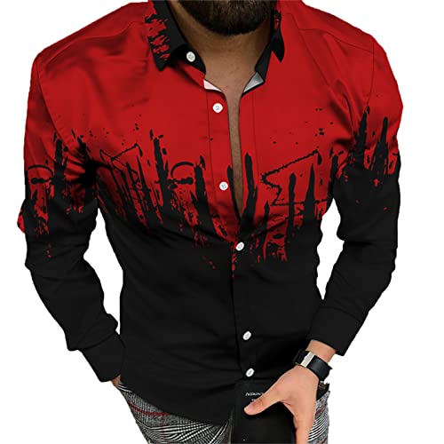 Männer 3D Graffiti bedrucktes Hemd Vintage Slim Fit Langarmhemden Mode Button Down Revers Bluse Casual Regular Blusen Top von MAIISO