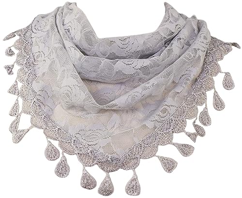 MAIRY Damen Schal Lace Tücher Halstuch Dreieck Schals Zarter Rundschal Spitze Quasten Schal Tuch Dreieckstuch Spitze Schal Dreieckstuch Dreieckshalstuch Spitzenborte DE148005 von MAIRY