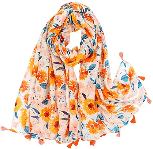 MAIRY Damen Halstuch mit Buntem Blumenmuster und Fransen - XXL, Seide, Boho-chic, M599, Damen, Mädchen, Herbst Winter 18, SCARF von MAIRY
