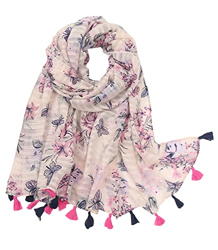 MAIRY Scarf Woman Halstuch Damen Polyester Schal Weich Warm mit Rosa Schmetterling und Fransen Sonnenschutz DE177 von MAIRY