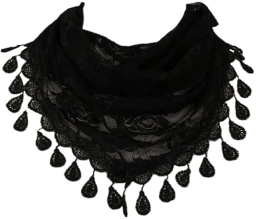 MAIRY Kopftuch Damen Mantilla Spitzen Katholisch Schal Schleier Stola mit Quaste Schwarz Weiß für Damen Messe Latein Kapelle Kirchliche Hochzeit DE148001 von MAIRY