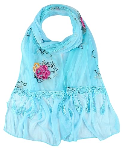 MAIRY Bunter Schal Blau Damen XXL - Abschiedsgeschenk für Kollegen, Blumen Spitzenschal Mit Fransen, Weiches Netz Wraps für Hochzeit Party DE165028 von MAIRY
